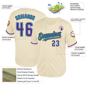 Custom Cream Purple Gray Teal-Old Gold Mesh Authentic Throwback Baseball Jersey