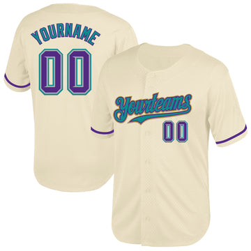 Custom Cream Purple Gray Teal-Old Gold Mesh Authentic Throwback Baseball Jersey
