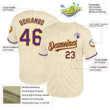 Laden Sie das Bild in den Galerie-Viewer, Custom Cream Purple-Gold Mesh Authentic Throwback Baseball Jersey
