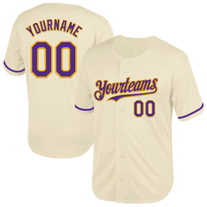 Custom Cream Purple-Gold Mesh Authentic Throwback Baseball Jersey