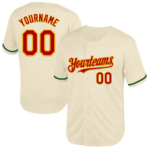 Custom Cream Red-Gold Mesh Authentic Throwback Baseball Jersey