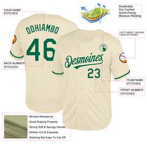 Custom Cream Kelly Green Mesh Authentic Throwback Baseball Jersey