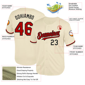 Custom Cream Red-Black Mesh Authentic Throwback Baseball Jersey