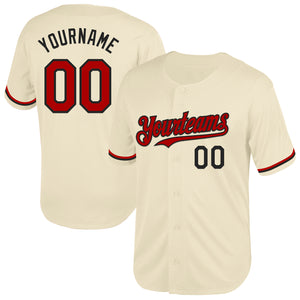 Custom Cream Red-Black Mesh Authentic Throwback Baseball Jersey