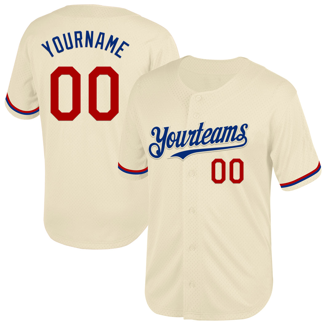 Custom Cream Red-Royal Mesh Authentic Throwback Baseball Jersey