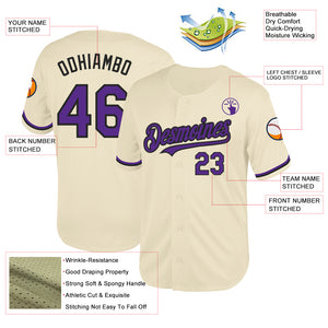 Custom Cream Purple-Black Mesh Authentic Throwback Baseball Jersey