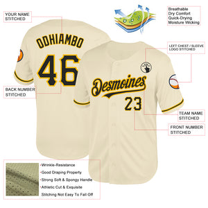 Custom Cream Black-Gold Mesh Authentic Throwback Baseball Jersey