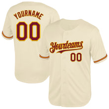 Load image into Gallery viewer, Custom Cream Crimson-Yellow Mesh Authentic Throwback Baseball Jersey
