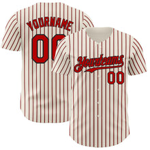 Load image into Gallery viewer, Custom Cream (Black White Pinstripe) Red-Black Authentic Baseball Jersey
