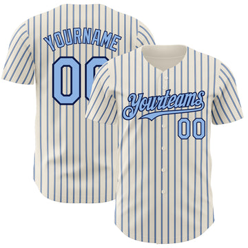 Custom Cream (Navy Light Blue Pinstripe) Light Blue-Navy Authentic Baseball Jersey