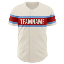 Laden Sie das Bild in den Galerie-Viewer, Custom Cream Light Blue-Red Authentic Baseball Jersey
