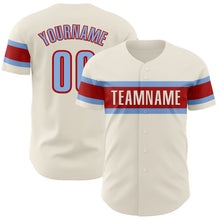 Laden Sie das Bild in den Galerie-Viewer, Custom Cream Light Blue-Red Authentic Baseball Jersey
