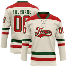Laden Sie das Bild in den Galerie-Viewer, Custom Cream Red-Green Hockey Lace Neck Jersey
