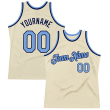 Laden Sie das Bild in den Galerie-Viewer, Custom Cream Light Blue-Navy Authentic Throwback Basketball Jersey
