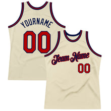 Laden Sie das Bild in den Galerie-Viewer, Custom Cream Red-Navy Authentic Throwback Basketball Jersey

