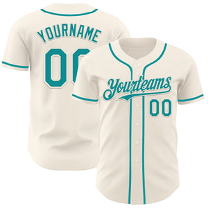 Custom Cream Teal Authentic Baseball Jersey