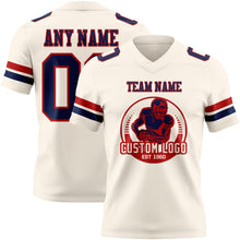 Load image into Gallery viewer, Custom Cream Navy-Red Authentic Football Jersey

