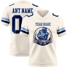 Load image into Gallery viewer, Custom Cream Navy-Light Blue Authentic Football Jersey

