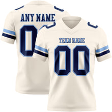 Load image into Gallery viewer, Custom Cream Navy-Light Blue Authentic Football Jersey
