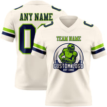 Загрузить изображение в средство просмотра галереи, Custom Cream Navy-Neon Green Authentic Football Jersey
