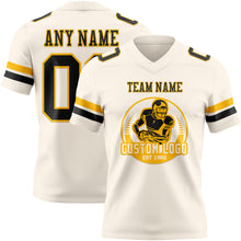 Load image into Gallery viewer, Custom Cream Black-Gold Authentic Football Jersey
