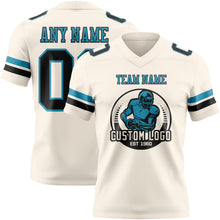 Load image into Gallery viewer, Custom Cream Black-Panther Blue Authentic Football Jersey
