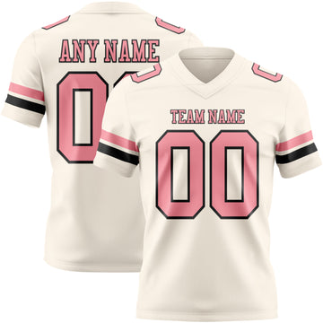 Custom Cream Medium Pink-Black Mesh Authentic Football Jersey