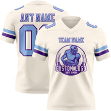 Load image into Gallery viewer, Custom Cream Light Blue-Purple Authentic Football Jersey

