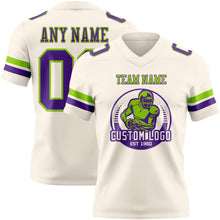 Load image into Gallery viewer, Custom Cream Purple-Neon Green Authentic Football Jersey
