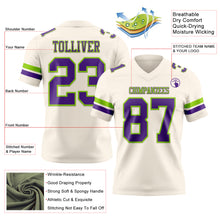 Load image into Gallery viewer, Custom Cream Purple-Neon Green Authentic Football Jersey
