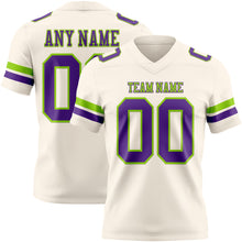 Load image into Gallery viewer, Custom Cream Purple-Neon Green Authentic Football Jersey
