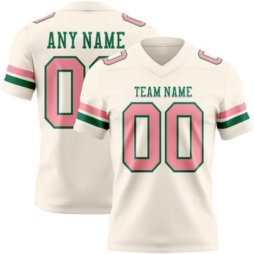 Custom Cream Medium Pink-Kelly Green Mesh Authentic Football Jersey