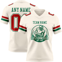 Load image into Gallery viewer, Custom Cream Red-Kelly Green Authentic Football Jersey
