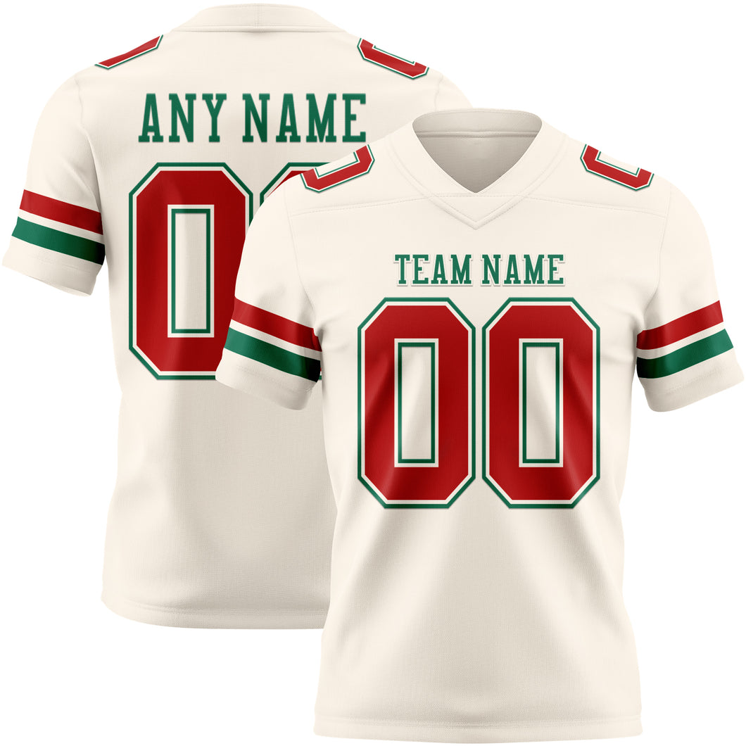 Custom Cream Red-Kelly Green Authentic Football Jersey
