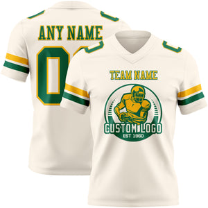 Custom Cream Kelly Green-Gold Authentic Football Jersey