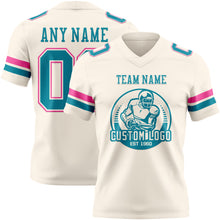 Load image into Gallery viewer, Custom Cream Teal-Pink Authentic Football Jersey
