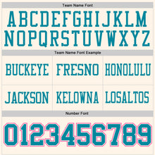 Load image into Gallery viewer, Custom Cream Teal-Pink Authentic Football Jersey
