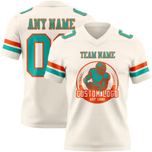 Load image into Gallery viewer, Custom Cream Aqua-Orange Authentic Football Jersey
