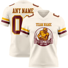 Load image into Gallery viewer, Custom Cream Burgundy-Gold Authentic Football Jersey
