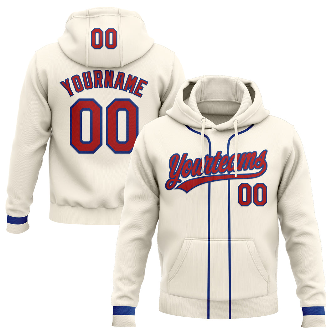 Custom Stitched Cream Red-Royal Baseball Pullover Sweatshirt Hoodie