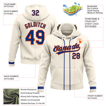Custom Stitched Cream Royal-Orange Baseball Pullover Sweatshirt Hoodie