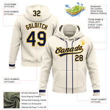 Load image into Gallery viewer, Custom Stitched Cream Navy-Gold Baseball Pullover Sweatshirt Hoodie
