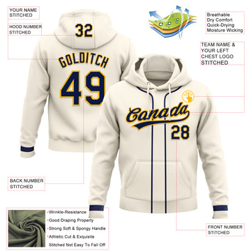 Custom Stitched Cream Navy-Gold Baseball Pullover Sweatshirt Hoodie