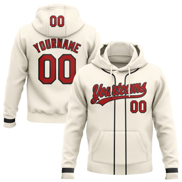 Custom Stitched Cream Red-Black Baseball Pullover Sweatshirt Hoodie