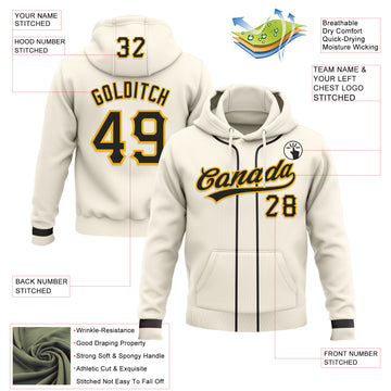 Custom Stitched Cream Black-Gold Baseball Pullover Sweatshirt Hoodie