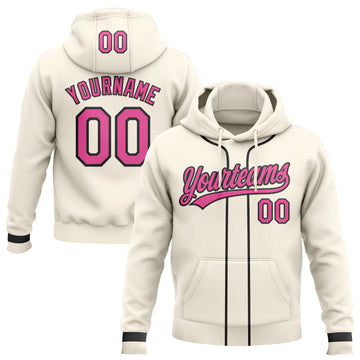 Custom Stitched Cream Pink-Black Baseball Pullover Sweatshirt Hoodie