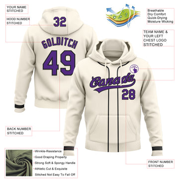 Custom Stitched Cream Purple-Black Baseball Pullover Sweatshirt Hoodie