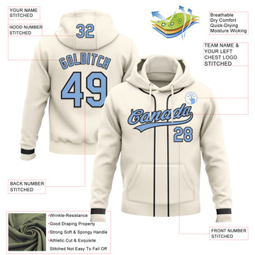 Custom Stitched Cream Light Blue-Black Baseball Pullover Sweatshirt Hoodie