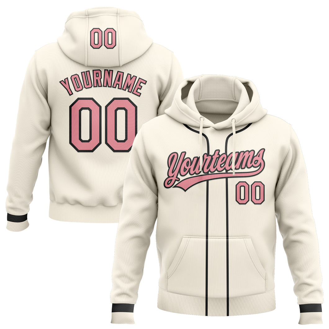 Custom Stitched Cream Medium Pink-Black Baseball Pullover Sweatshirt Hoodie