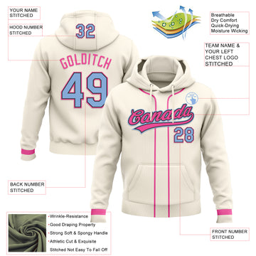 Custom Stitched Cream Light Blue Pink-Black Baseball Pullover Sweatshirt Hoodie
